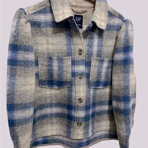 GAP Womens Puff Sleeve Cropped Wool Shirt Jacket Shacke
